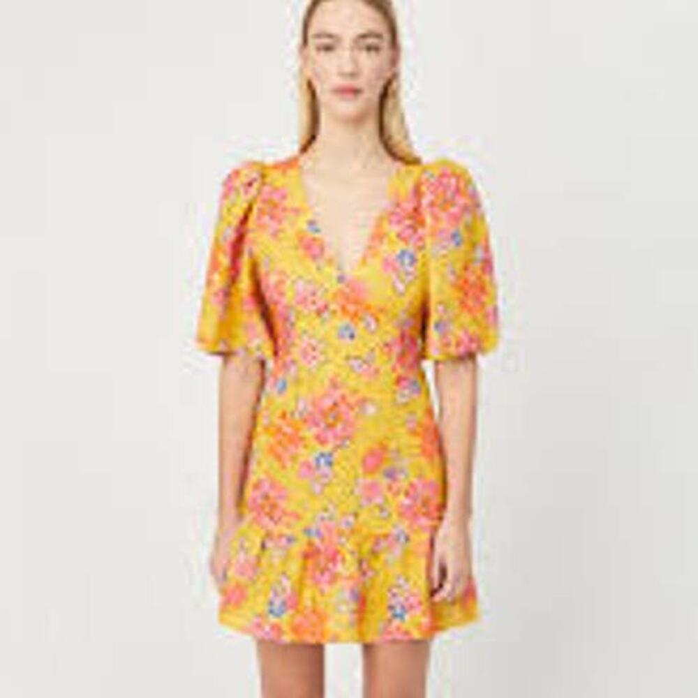 RHODE Mariana Dress Short Sleeve Linen A Line Dress Gold Lanai DR00501LIP-LIP 2
